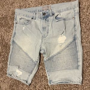 Mens acid washed distressed jeans shorts